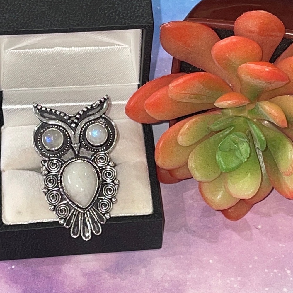 Moonstone Owl Ring - image 1